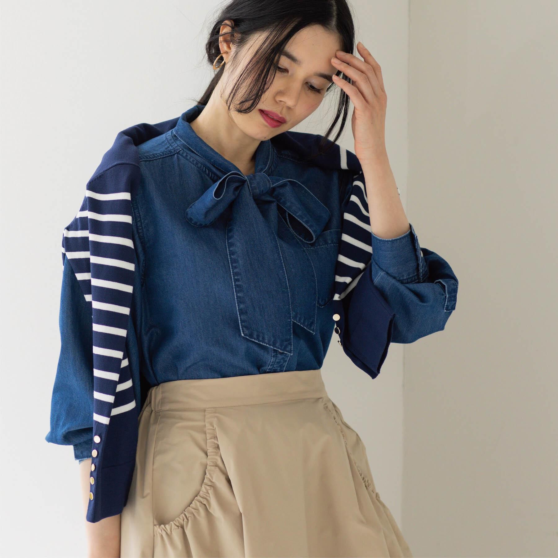 OPAQUE.CLIP「セルロース混デニムボウタイブラウス【洗濯機OK】」|シャツ・ブラウス|