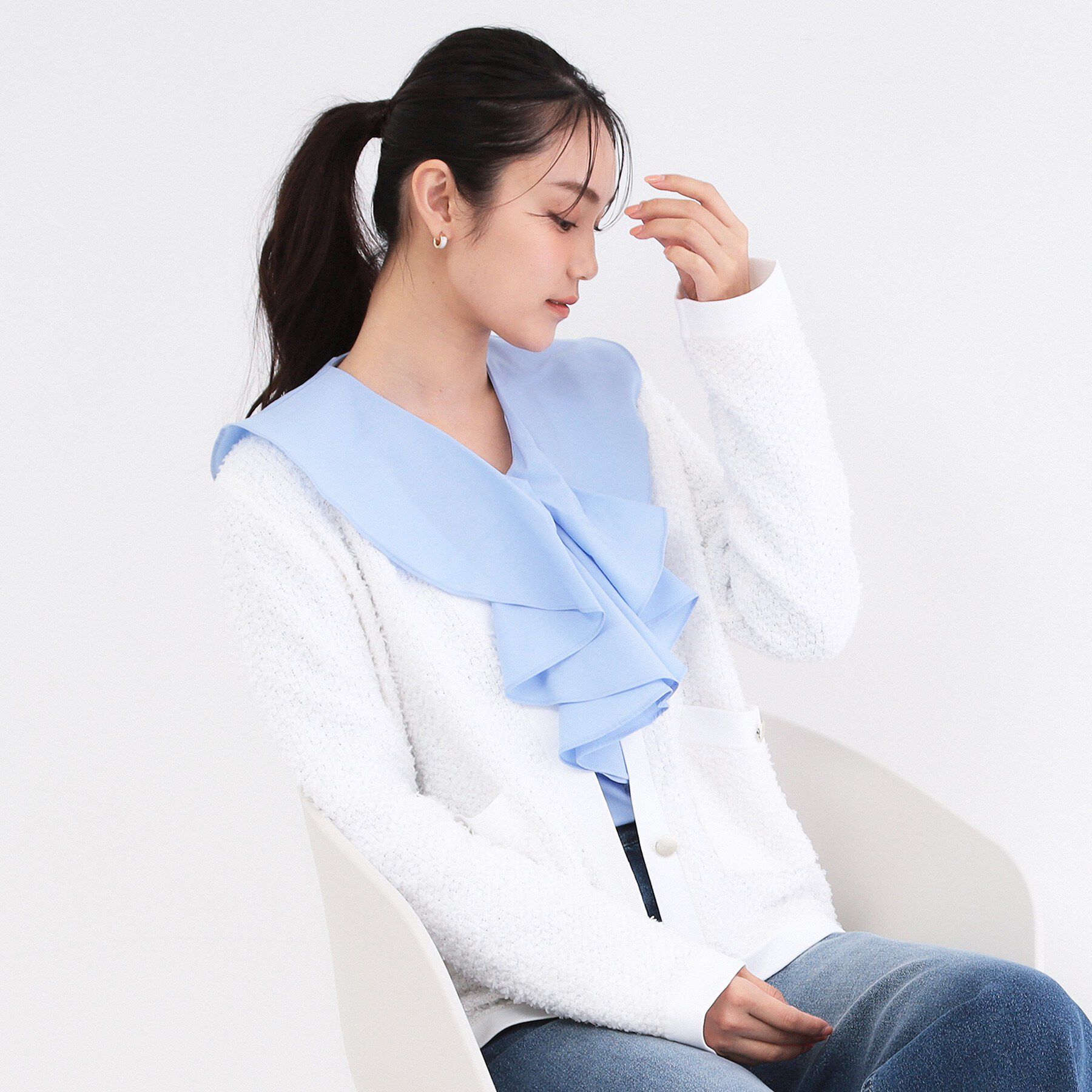 OPAQUE.CLIP「ツイードライクVネックニットカーディガン【洗濯機OK】」|カーディガン|オフホワイト(003