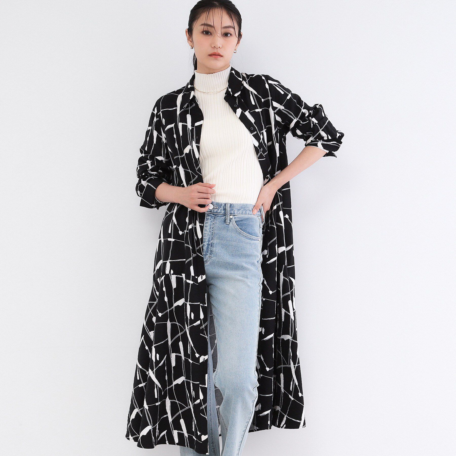 OPAQUE.CLIP「ジオメトリックプリントシャツワンピース」|ワンピース|