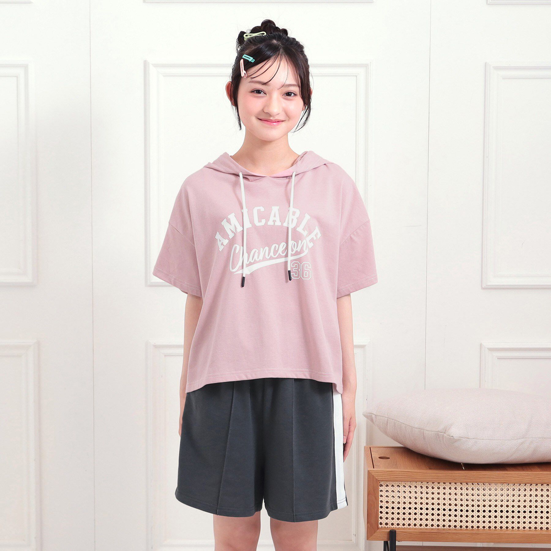 PINK-latte「【セットアップアイテム】半袖パーカ＋ハーフパンツセット」|その他|