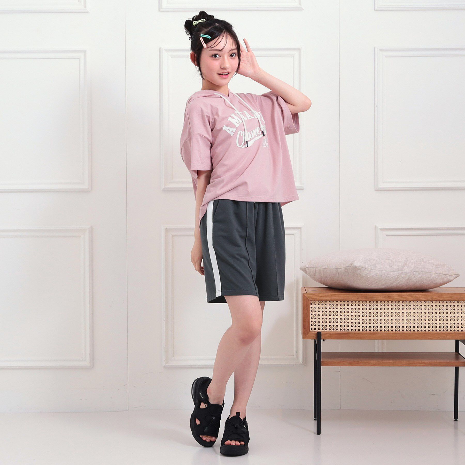 PINK-latte「【セットアップアイテム】半袖パーカ＋ハーフパンツセット」|その他|