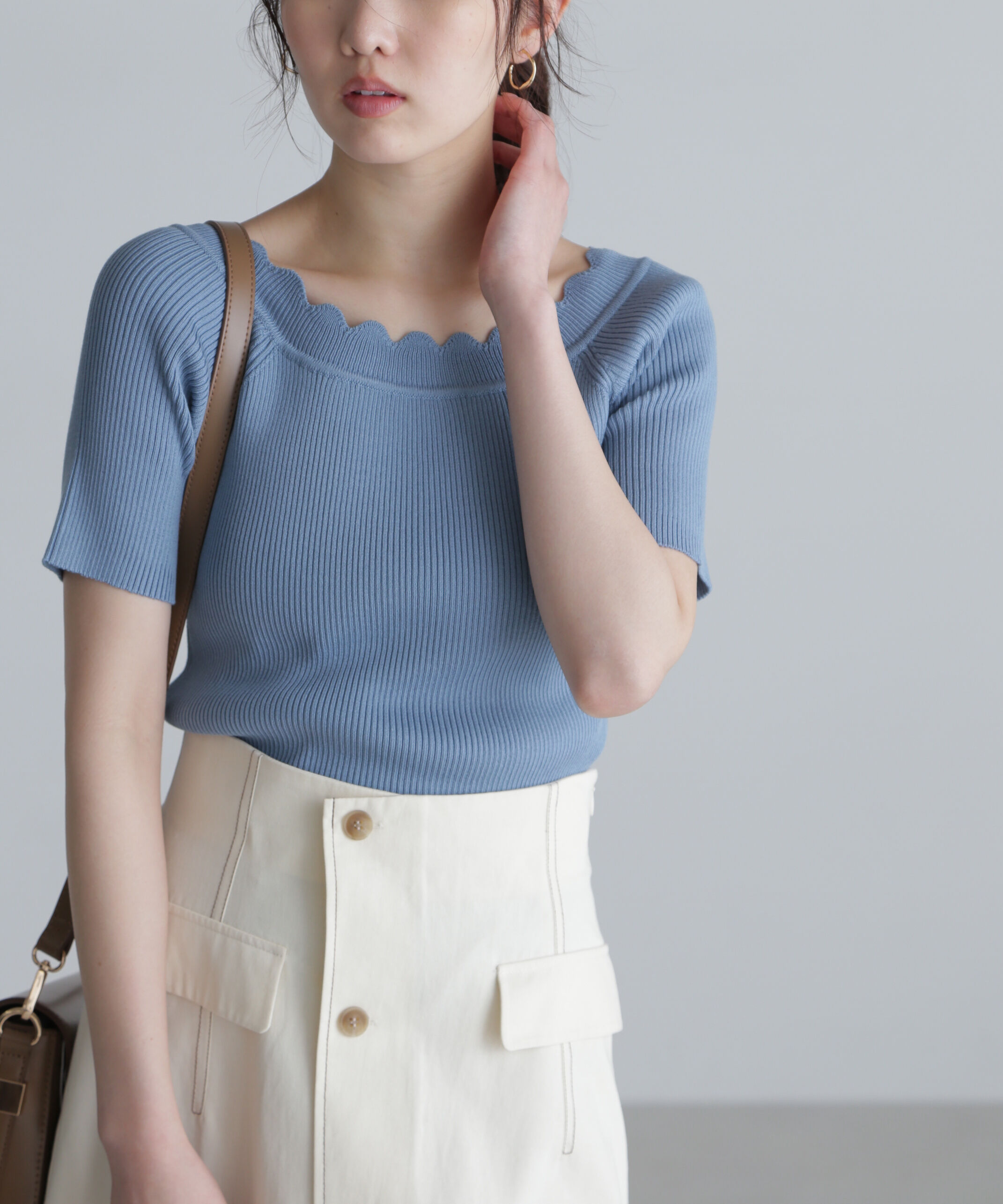  「２ＷＡＹオフショルスカラップニット」|ニット・セーター|ブルー