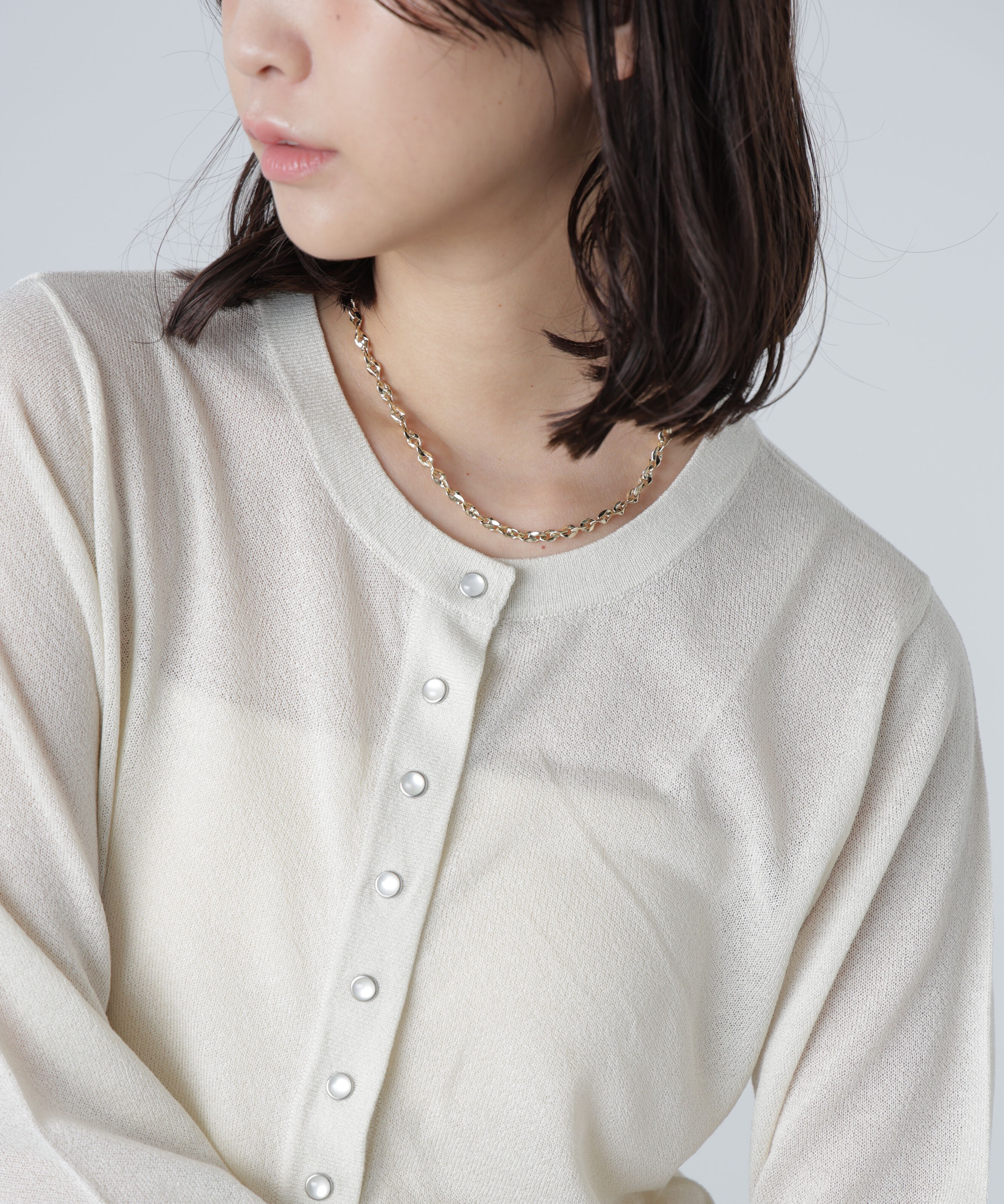  「ドットボタンクルーネックカーディガン」|ニット・セーター|