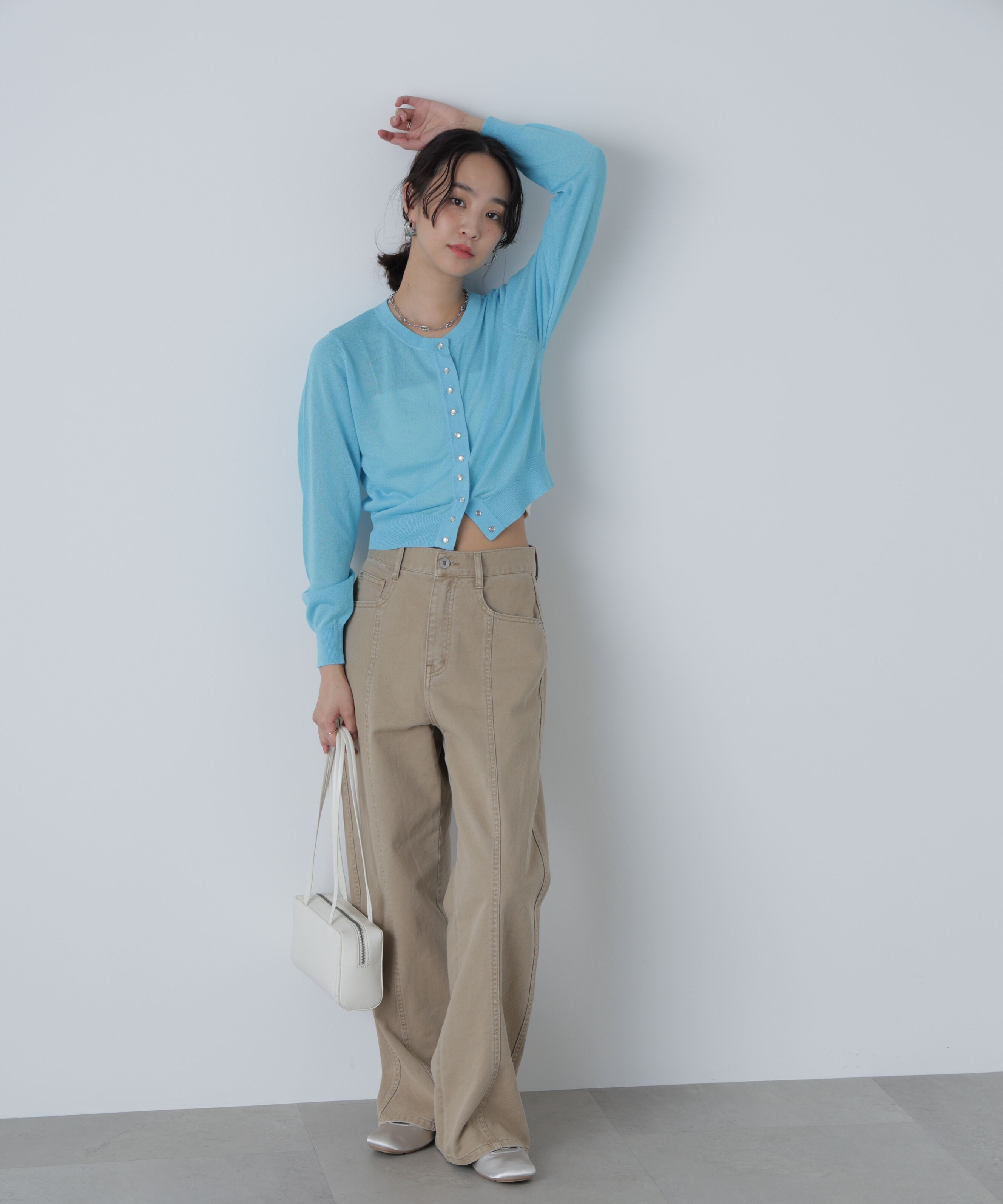  「ドットボタンクルーネックカーディガン」|ニット・セーター|