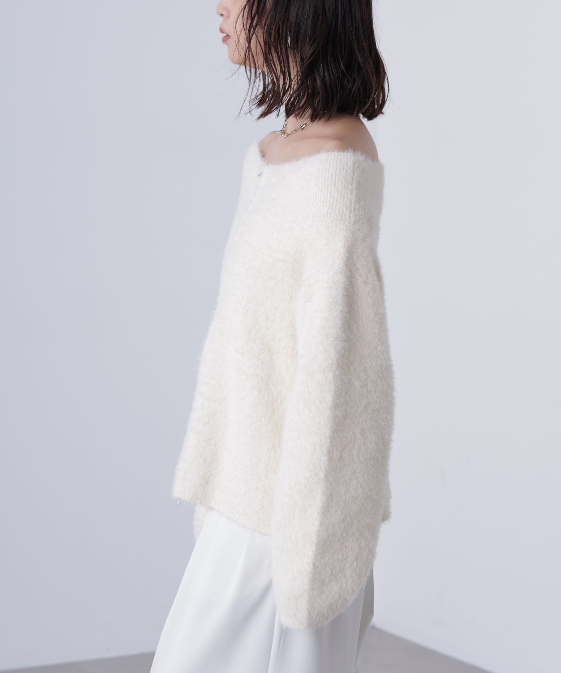  「前後2WAYオフショルシャギージップカーディガン」|ニット・セーター|