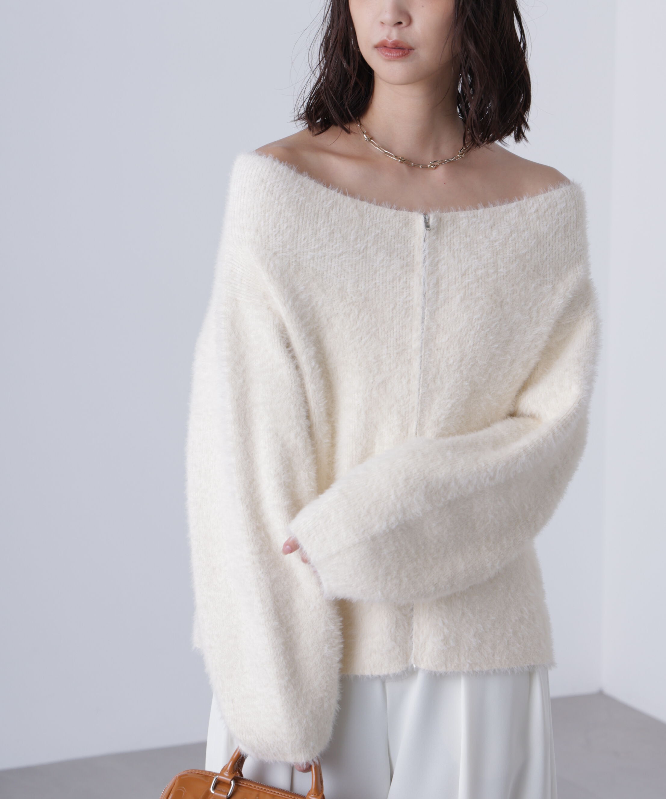  「前後2WAYオフショルシャギージップカーディガン」|ニット・セーター|