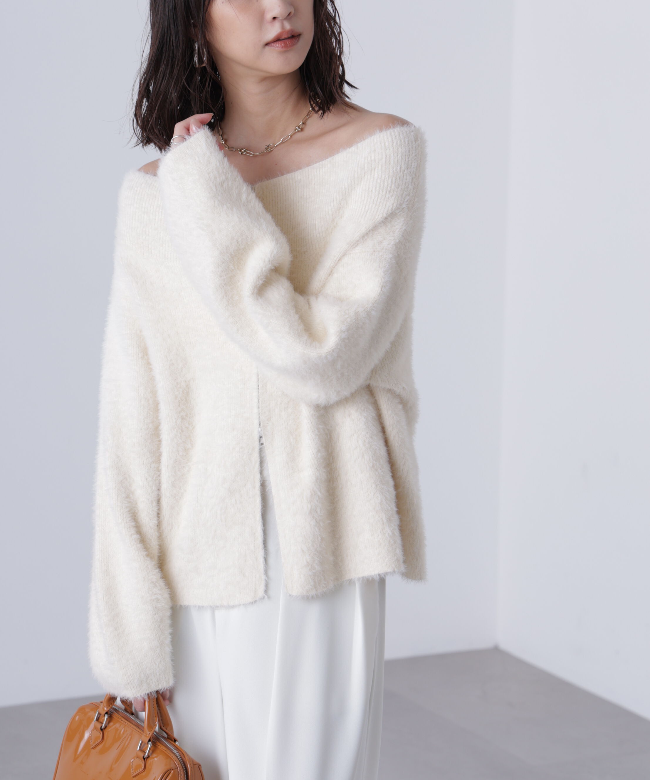  「前後2WAYオフショルシャギージップカーディガン」|ニット・セーター|