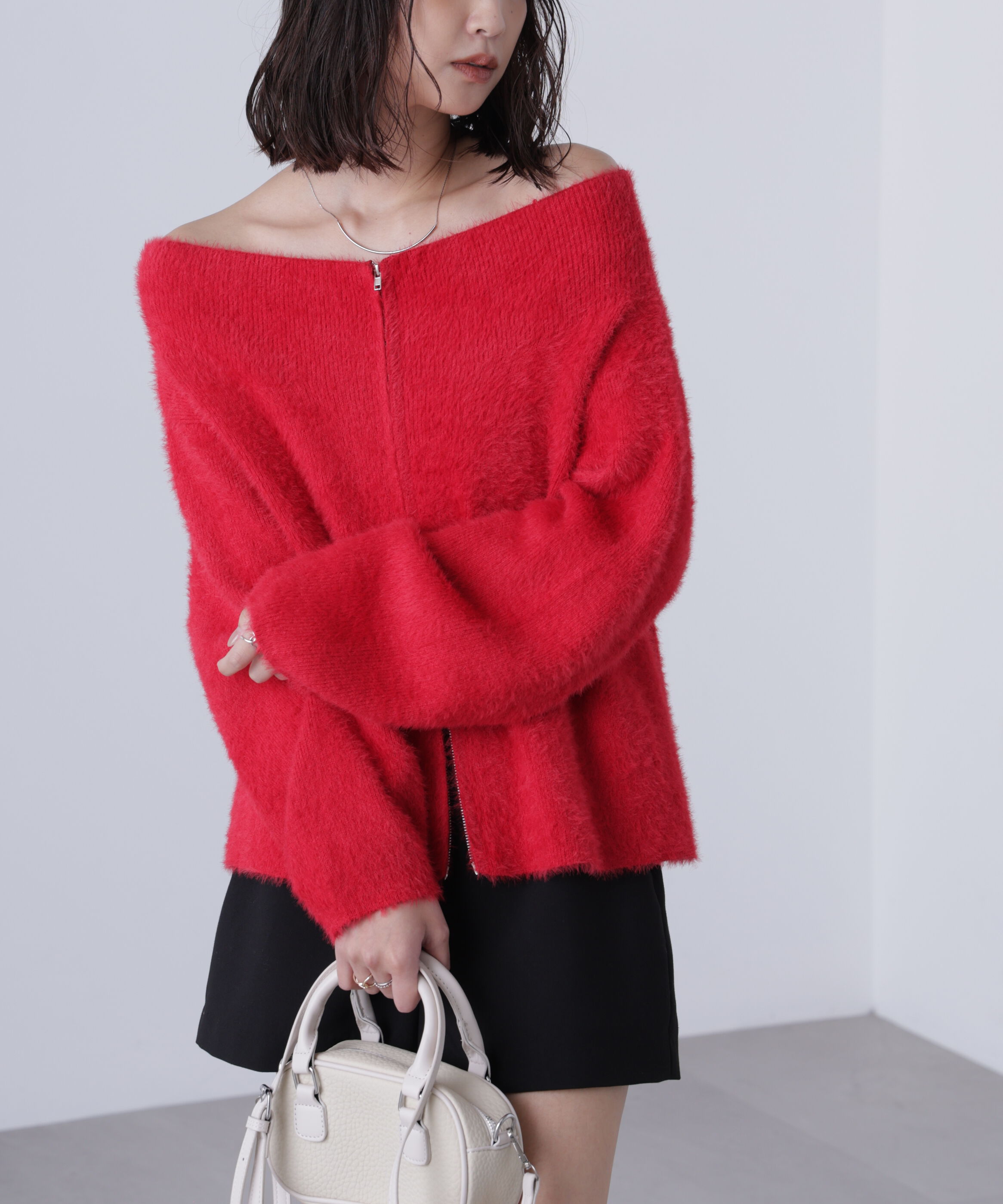  「前後2WAYオフショルシャギージップカーディガン」|ニット・セーター|