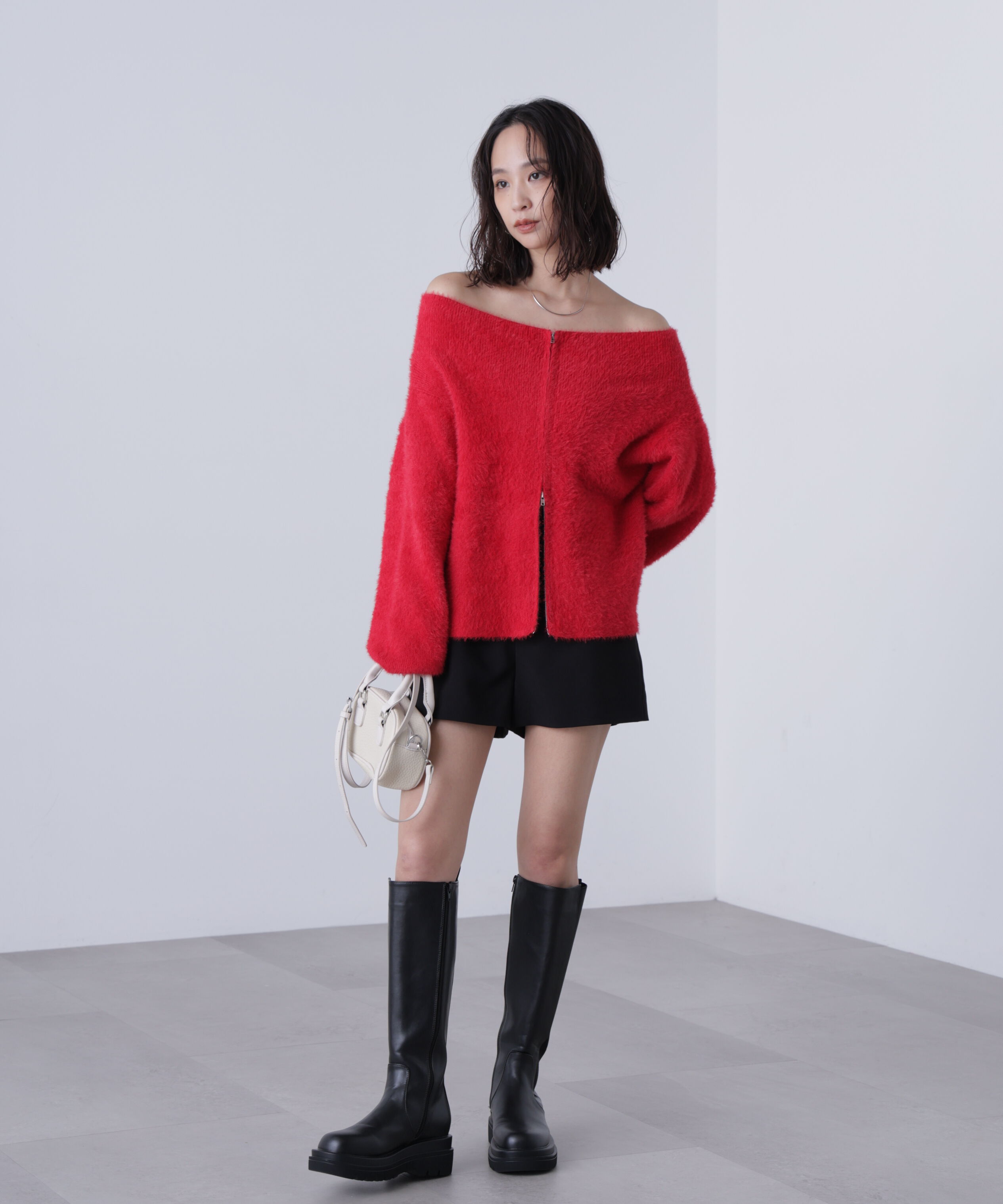  「前後2WAYオフショルシャギージップカーディガン」|ニット・セーター|