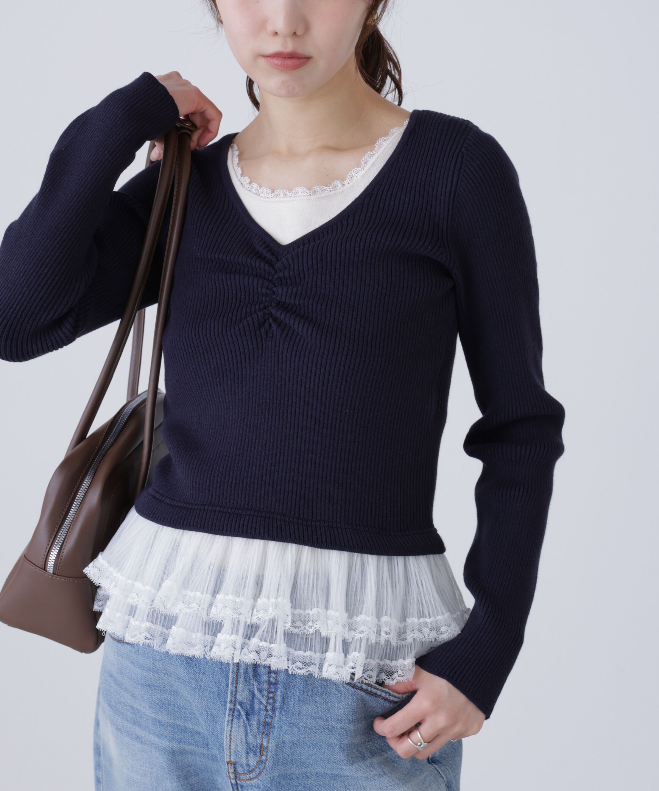  「レイヤードデザインリブニット」|ニット・セーター|