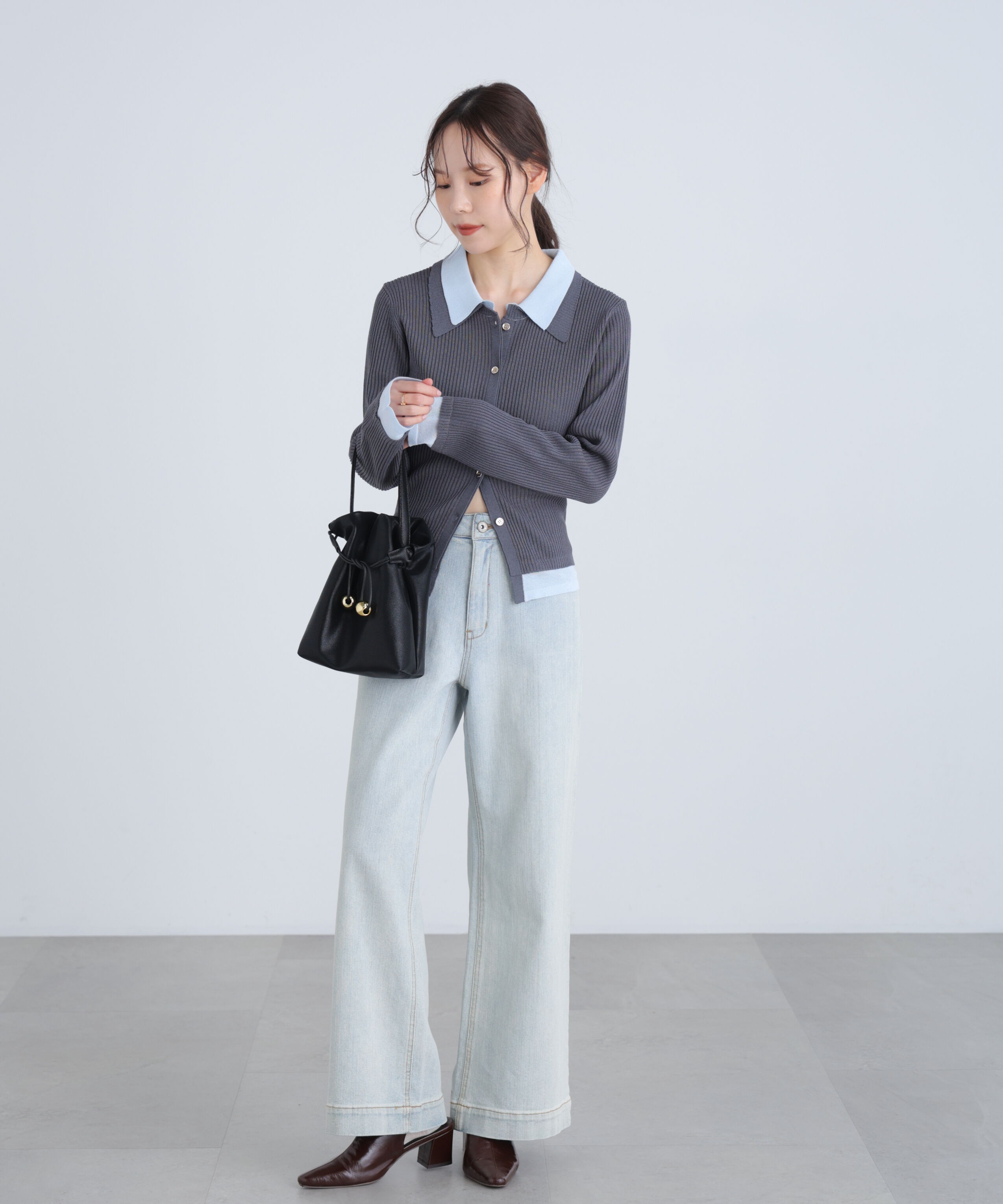  「レイヤー襟ポロリブニット〈MFM〉」|ニット・セーター|