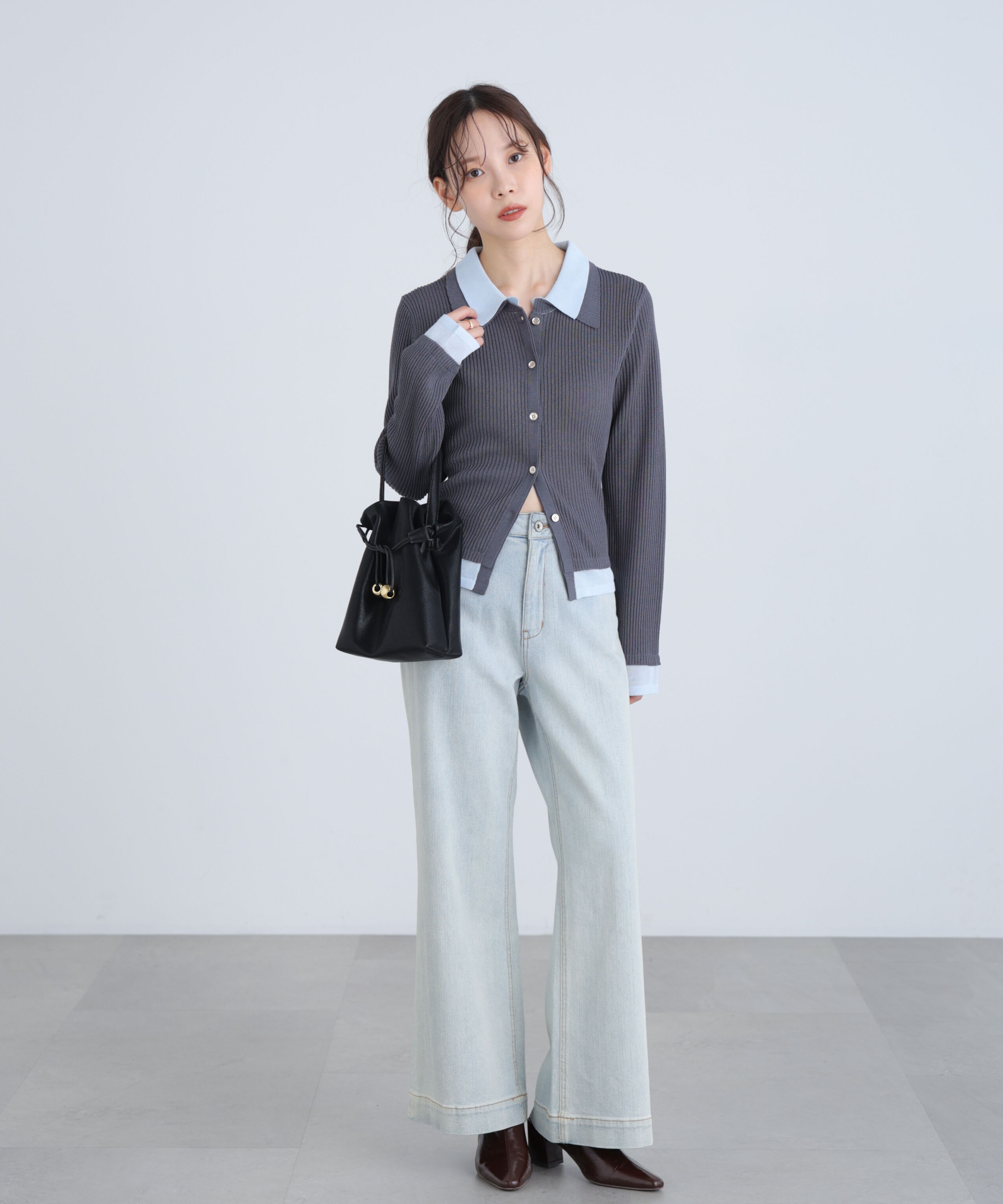  「レイヤー襟ポロリブニット〈MFM〉」|ニット・セーター|