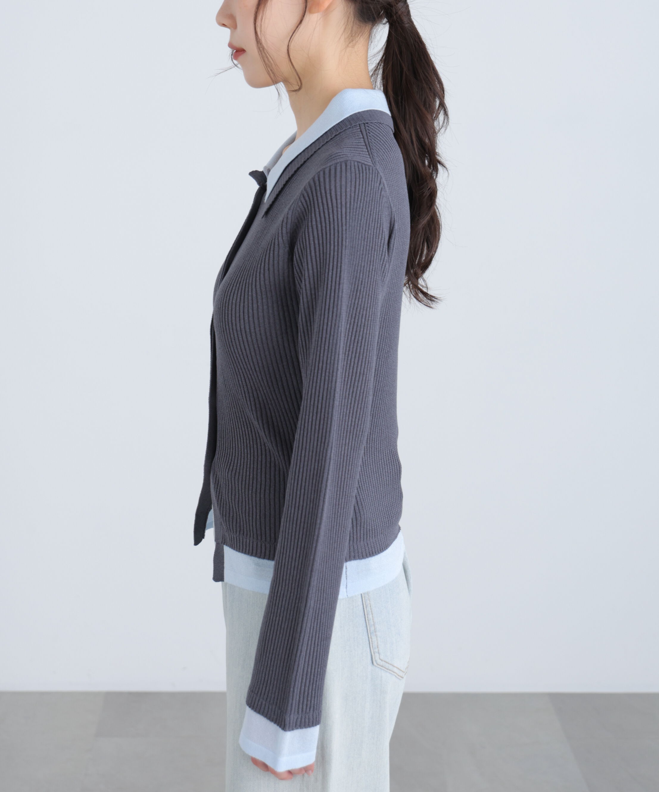  「レイヤー襟ポロリブニット〈MFM〉」|ニット・セーター|