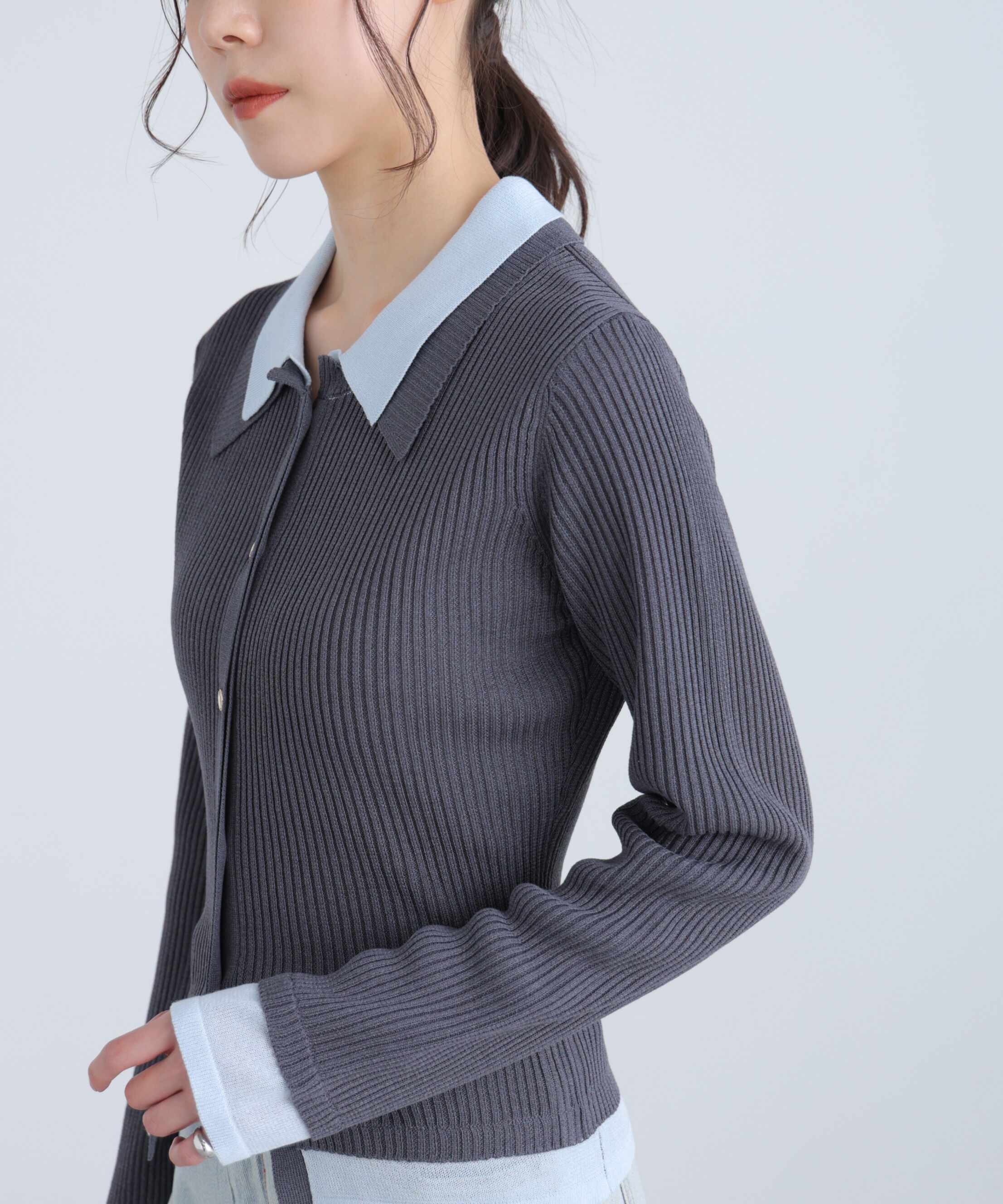  「レイヤー襟ポロリブニット〈MFM〉」|ニット・セーター|