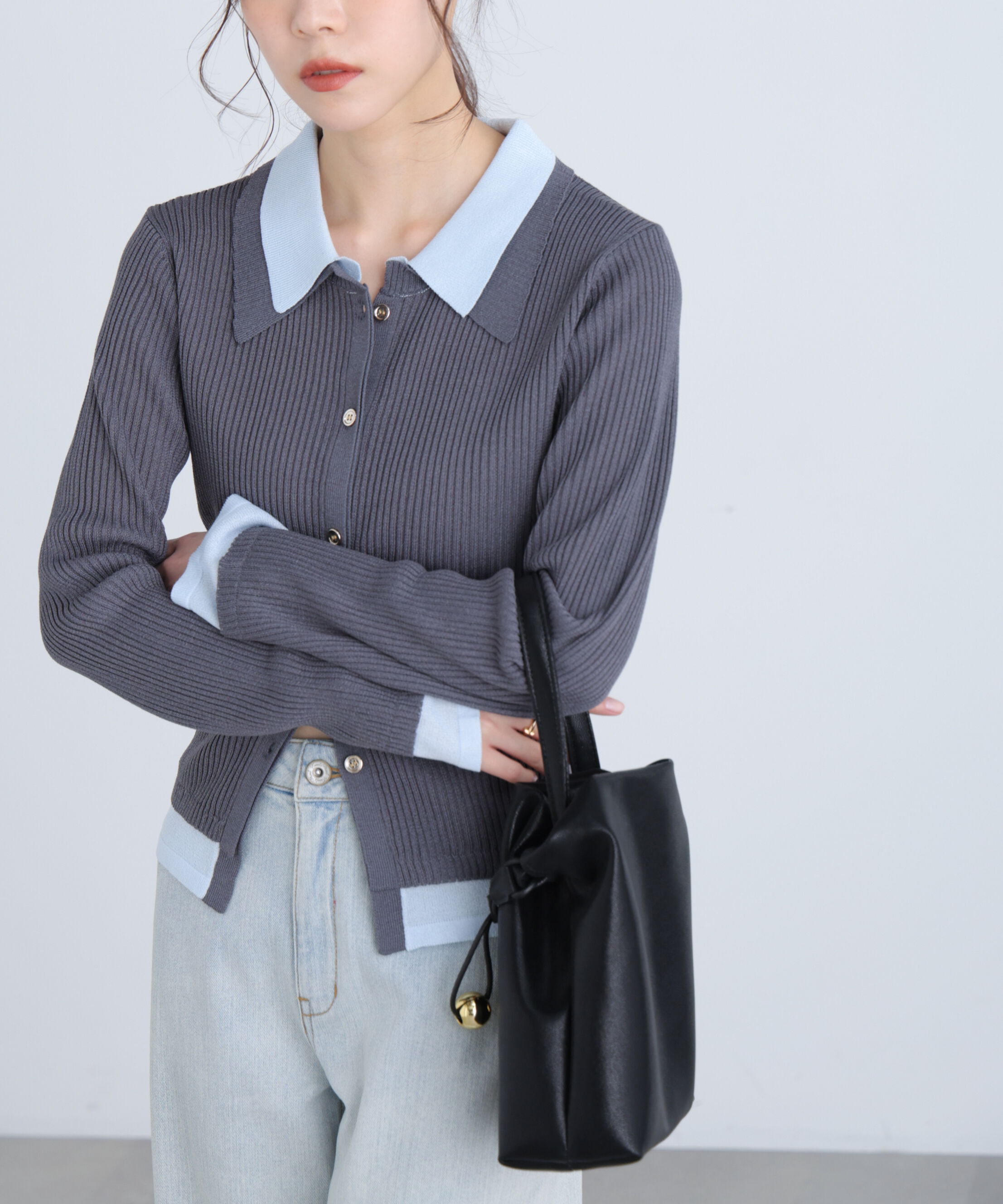  「レイヤー襟ポロリブニット〈MFM〉」|ニット・セーター|