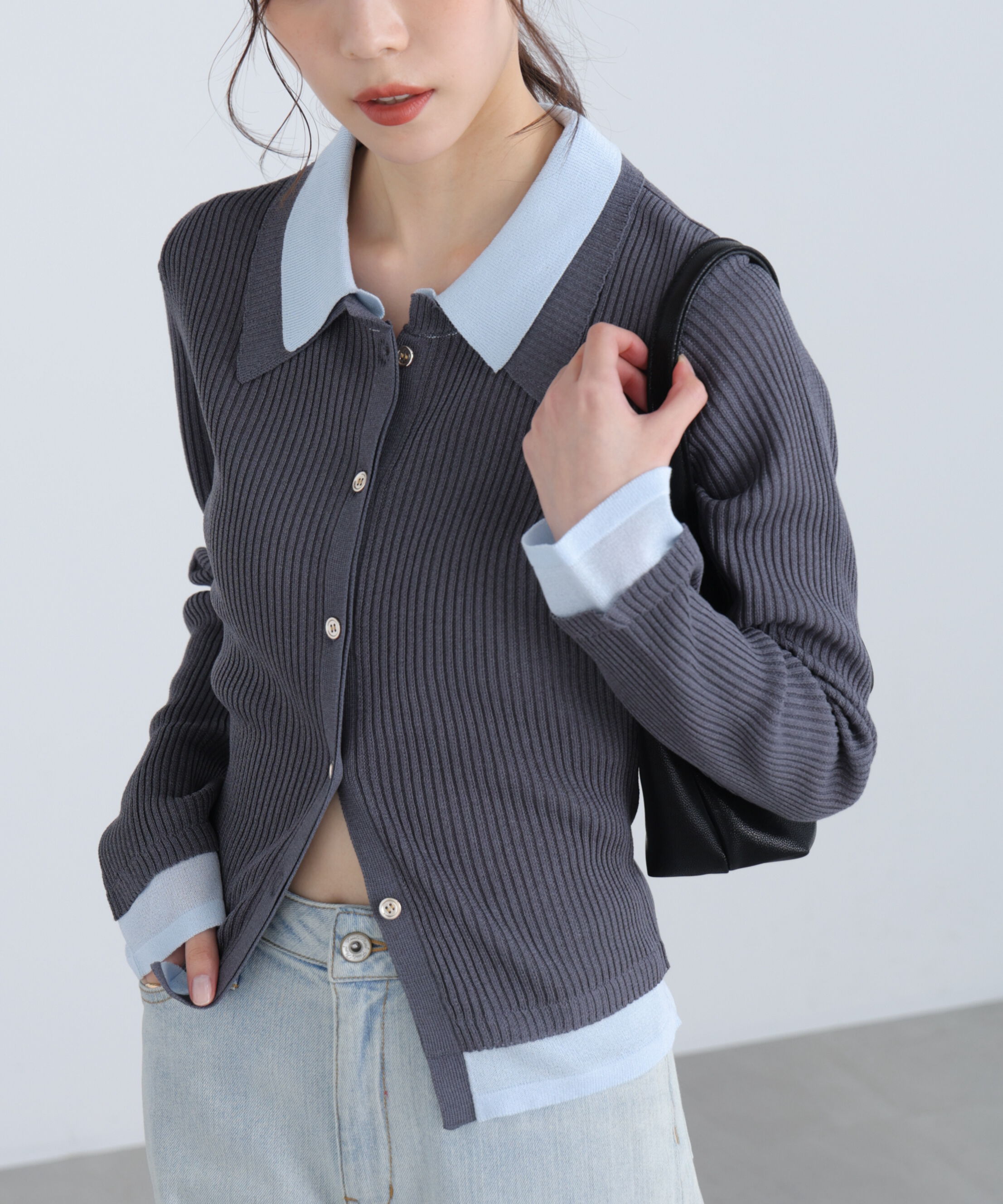  「レイヤー襟ポロリブニット〈MFM〉」|ニット・セーター|