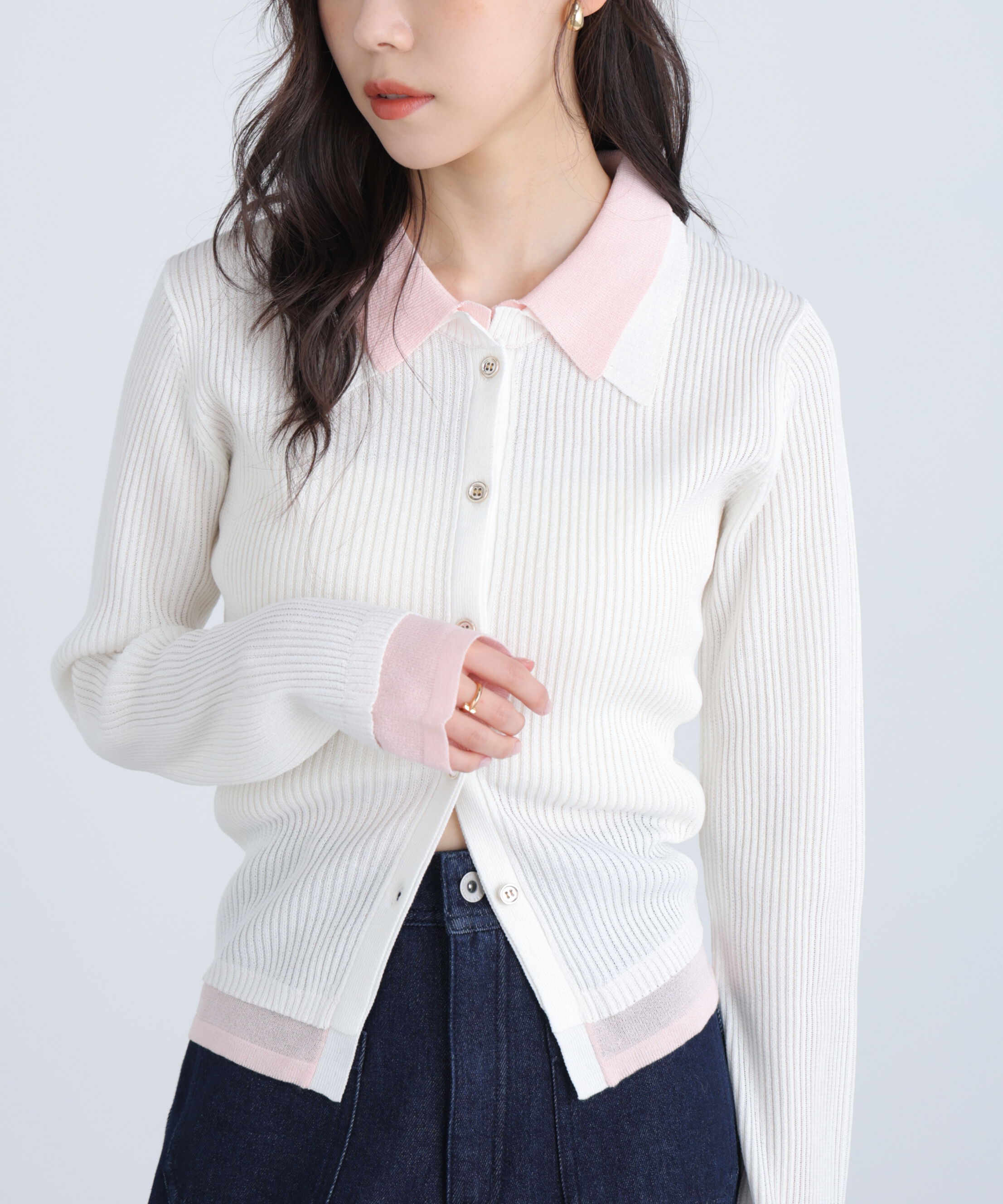  「レイヤー襟ポロリブニット〈MFM〉」|ニット・セーター|オフ