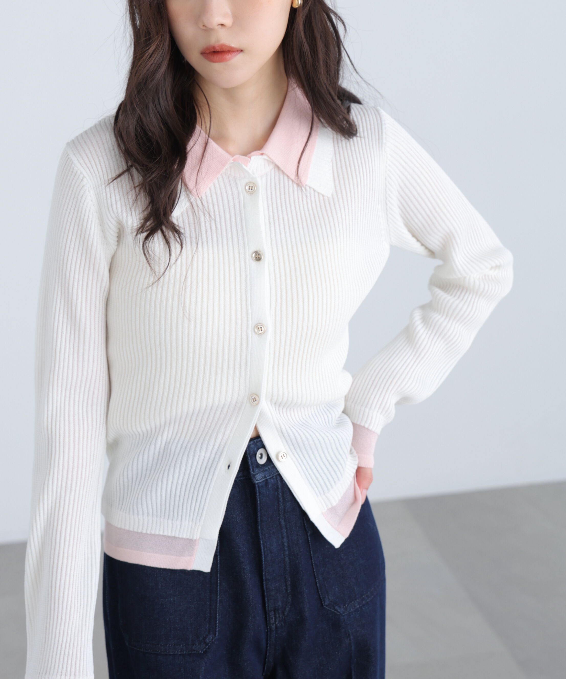  「レイヤー襟ポロリブニット〈MFM〉」|ニット・セーター|