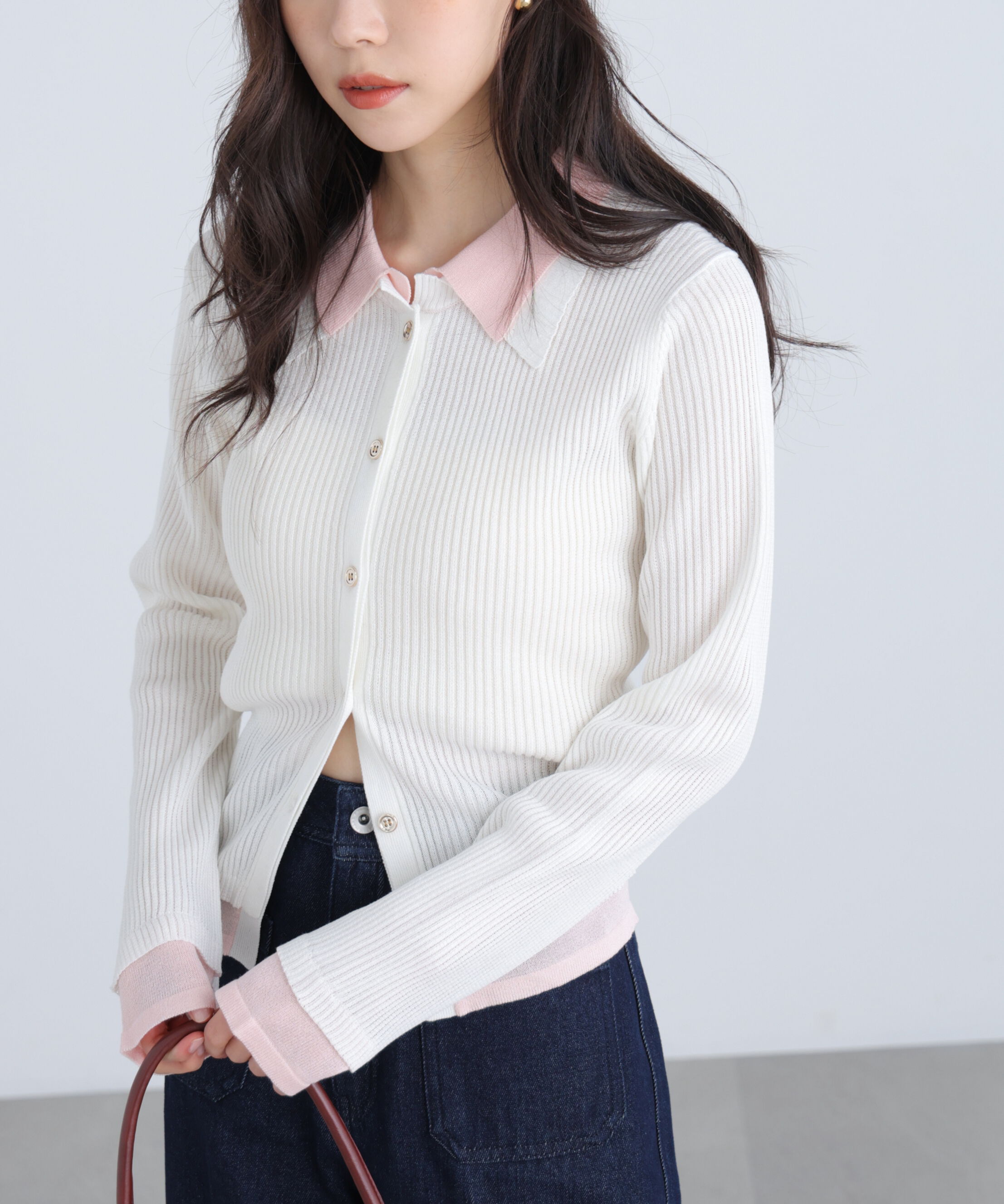  「レイヤー襟ポロリブニット〈MFM〉」|ニット・セーター|