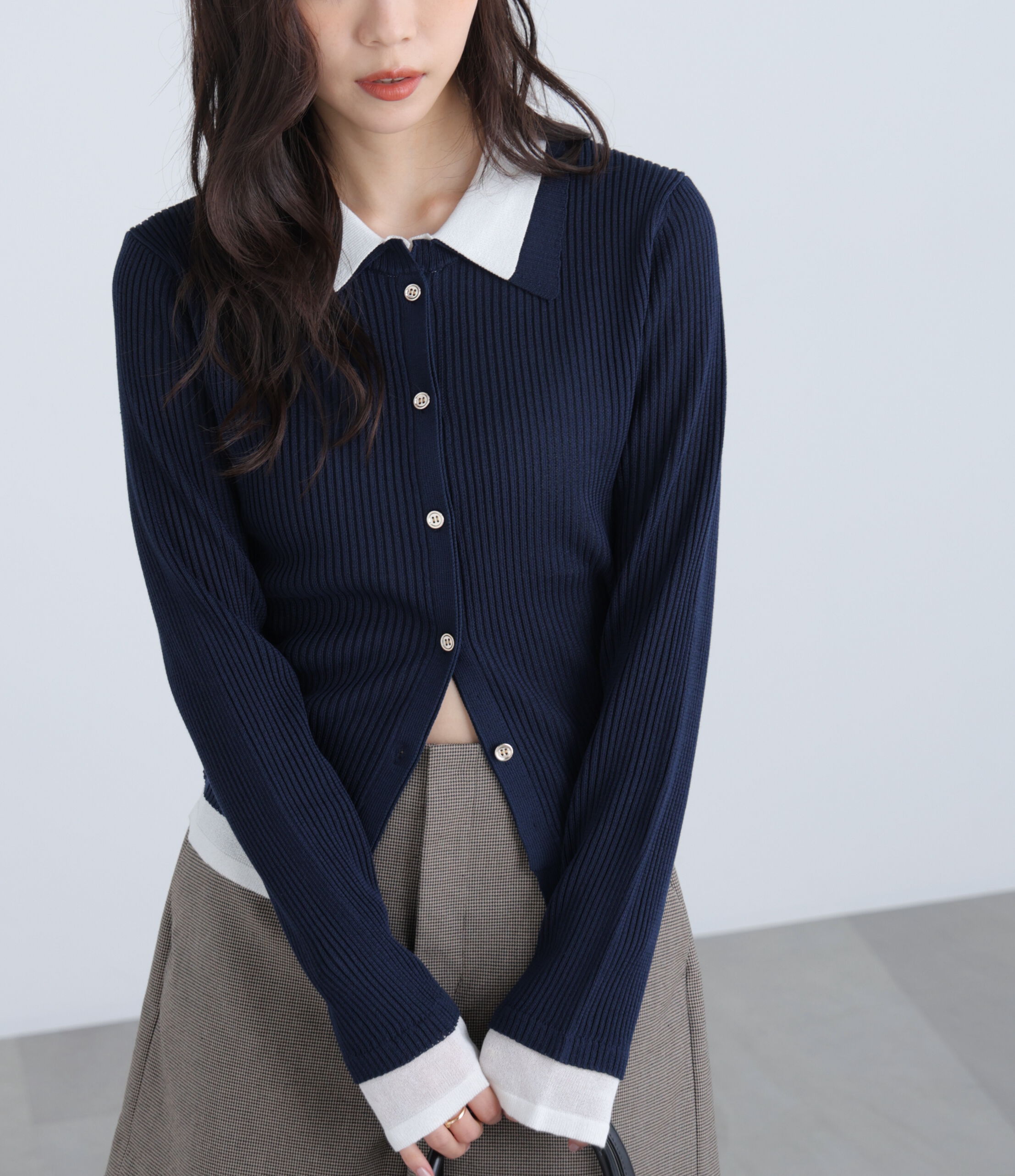  「レイヤー襟ポロリブニット〈MFM〉」|ニット・セーター|