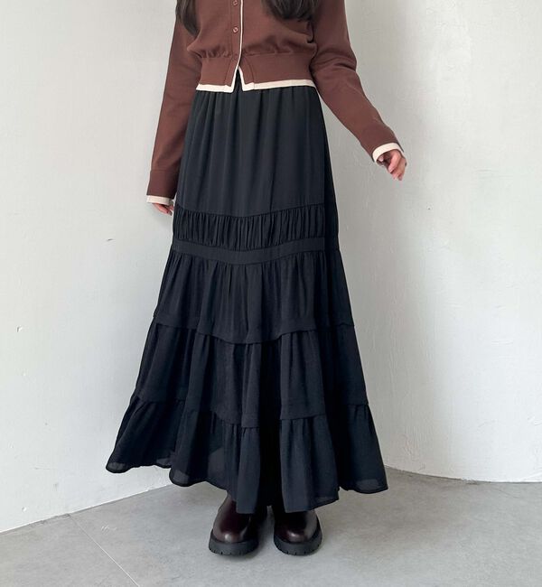 archives「ジョーゼットタックティアードスカート」|スカート|BLACK