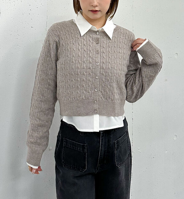 archives「ケーブルニットＣＤ&times;シャツＳＥＴ」|カーディガン|GREIGE