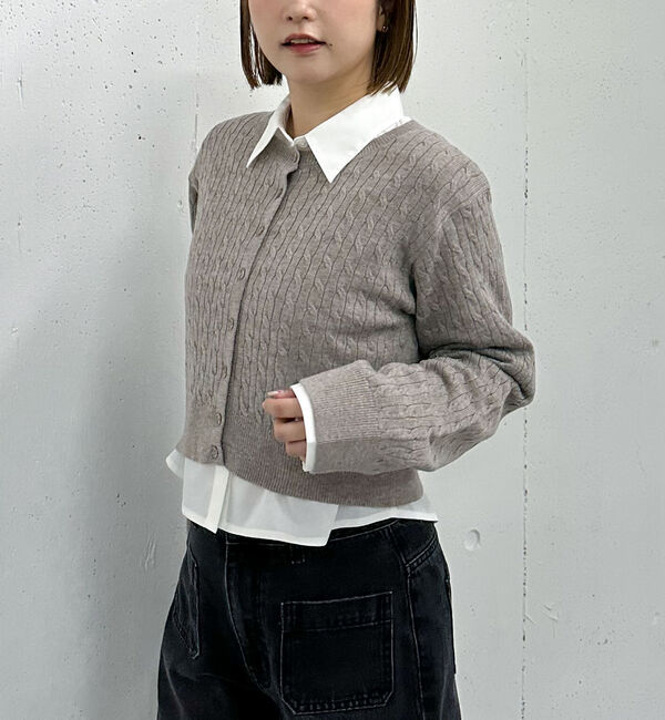 archives「ケーブルニットＣＤ&times;シャツＳＥＴ」|カーディガン|