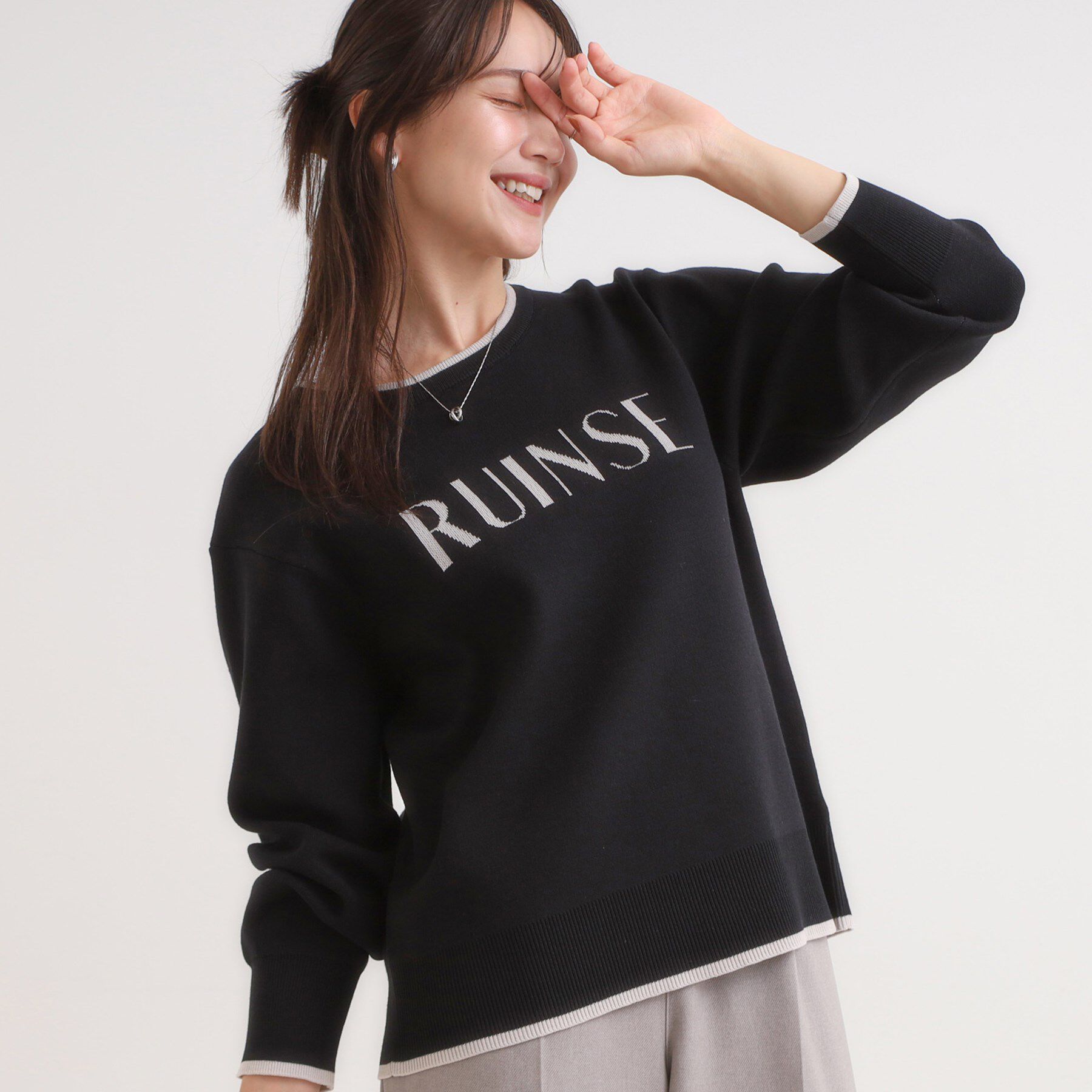 SHOO･LA･RUE「【洗濯機可/毛玉レス】大人世代も取り入れやすい スウェットライク アソートニット」|ニット・セーター|ブラック(019)