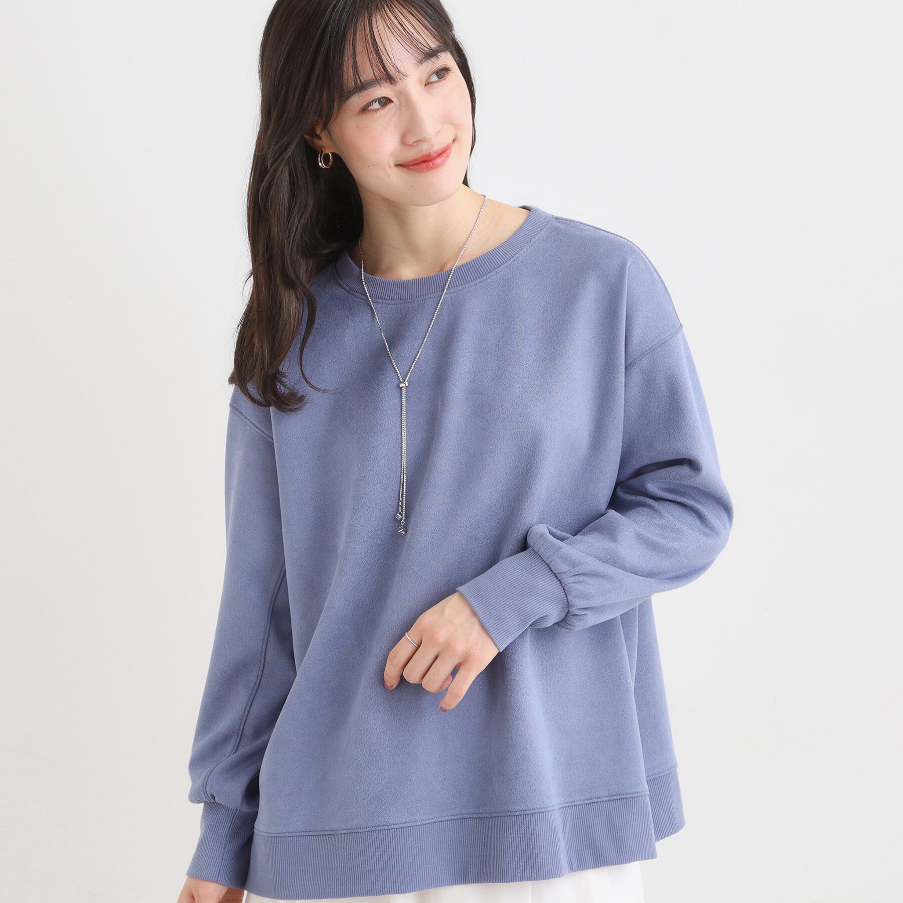 SHOO･LA･RUE「【S-LL】なめらかタッチが癖になる スエード調トップス」|Tシャツ・カットソー|ブルー(092)