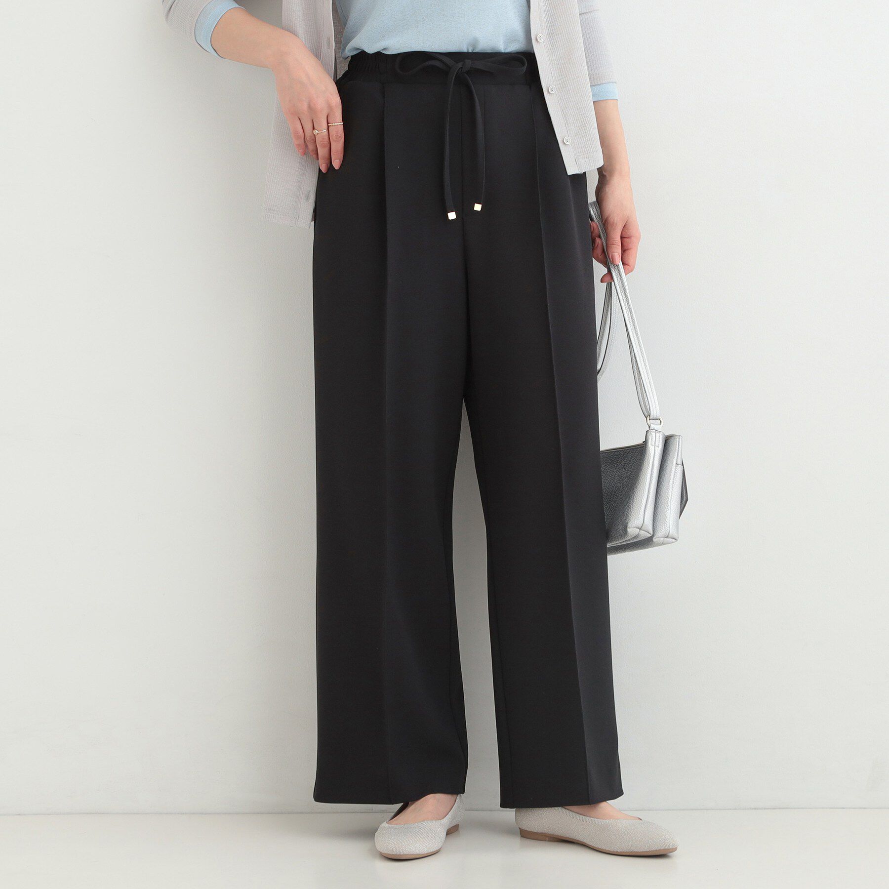 SHOO･LA･RUE「【S-LL/着丈選べる/洗濯後しわになりにくい】スマートに見えるイージーワイドパンツ」|その他|ブラック(019)