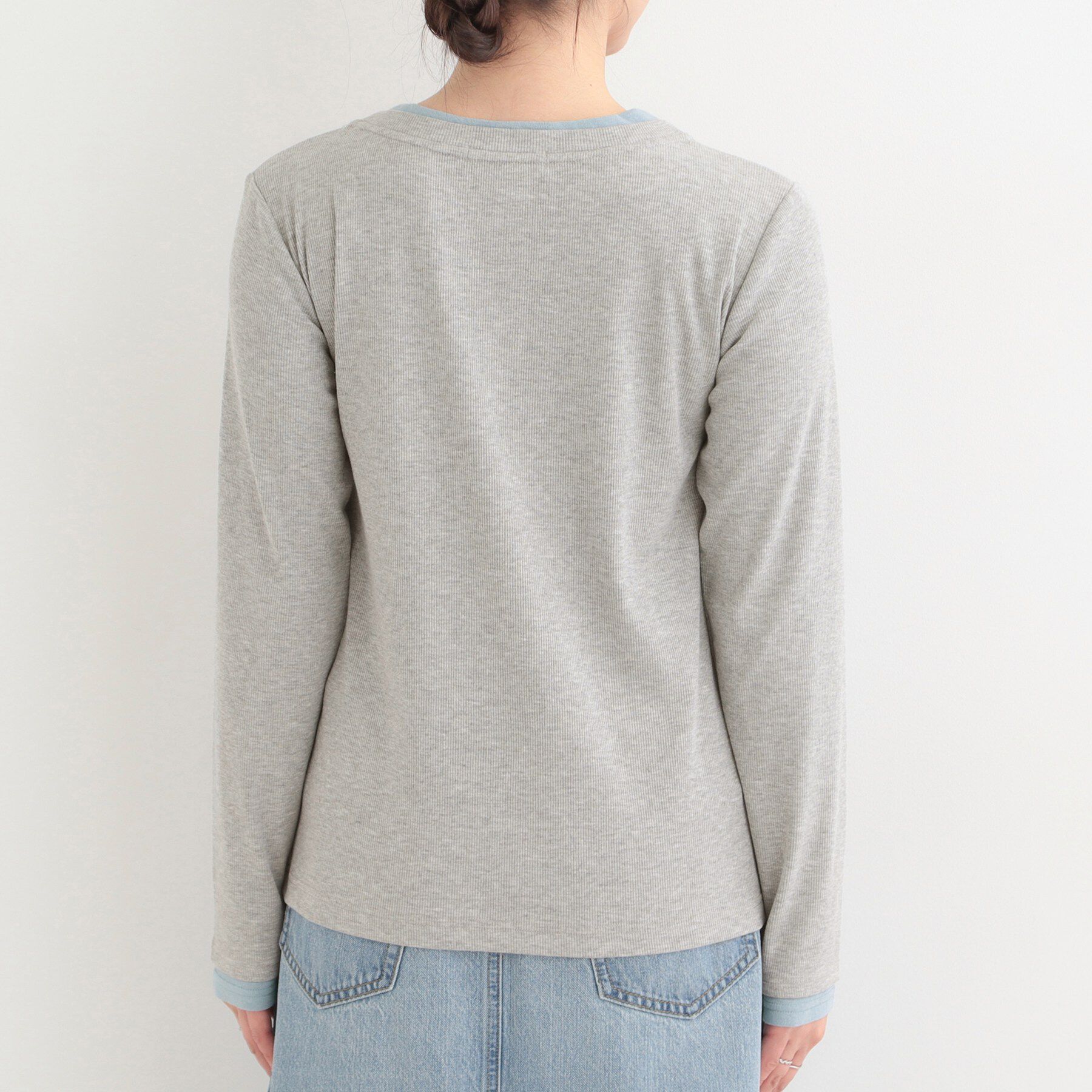 SHOO･LA･RUE「1枚でもサマになる！ レイヤード風配色 ヘンリーネック テレコロンT」|Tシャツ・カットソー|