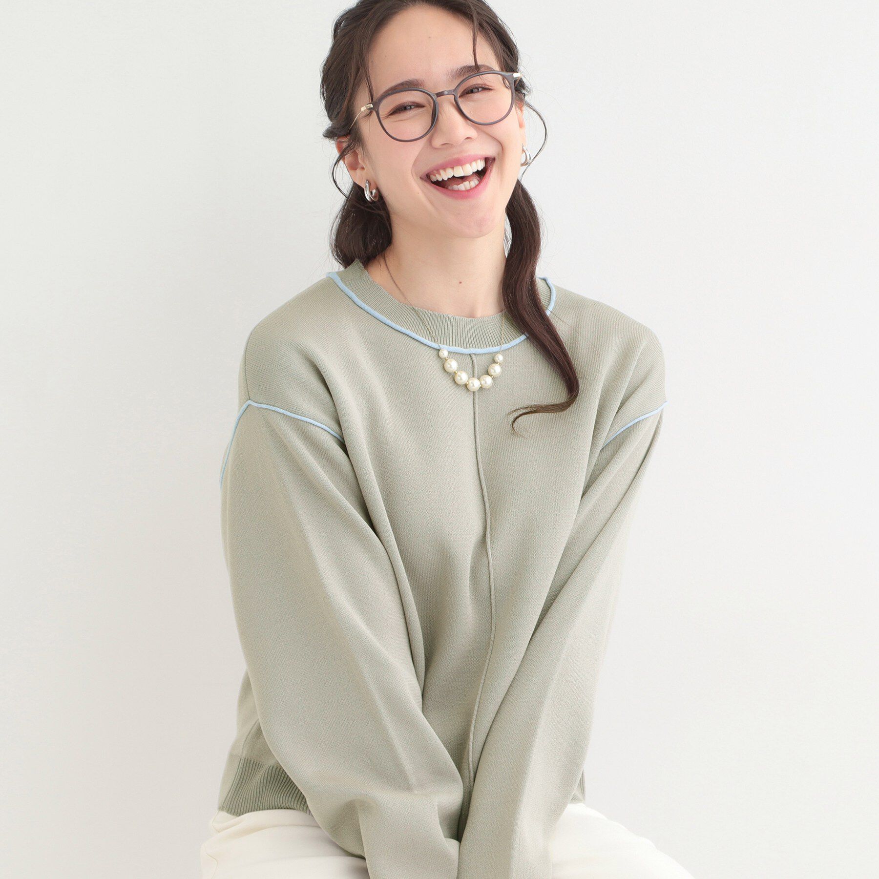 SHOO･LA･RUE「ダブルフェイス配色ニット」|ニット・セーター|ライトグレー(011