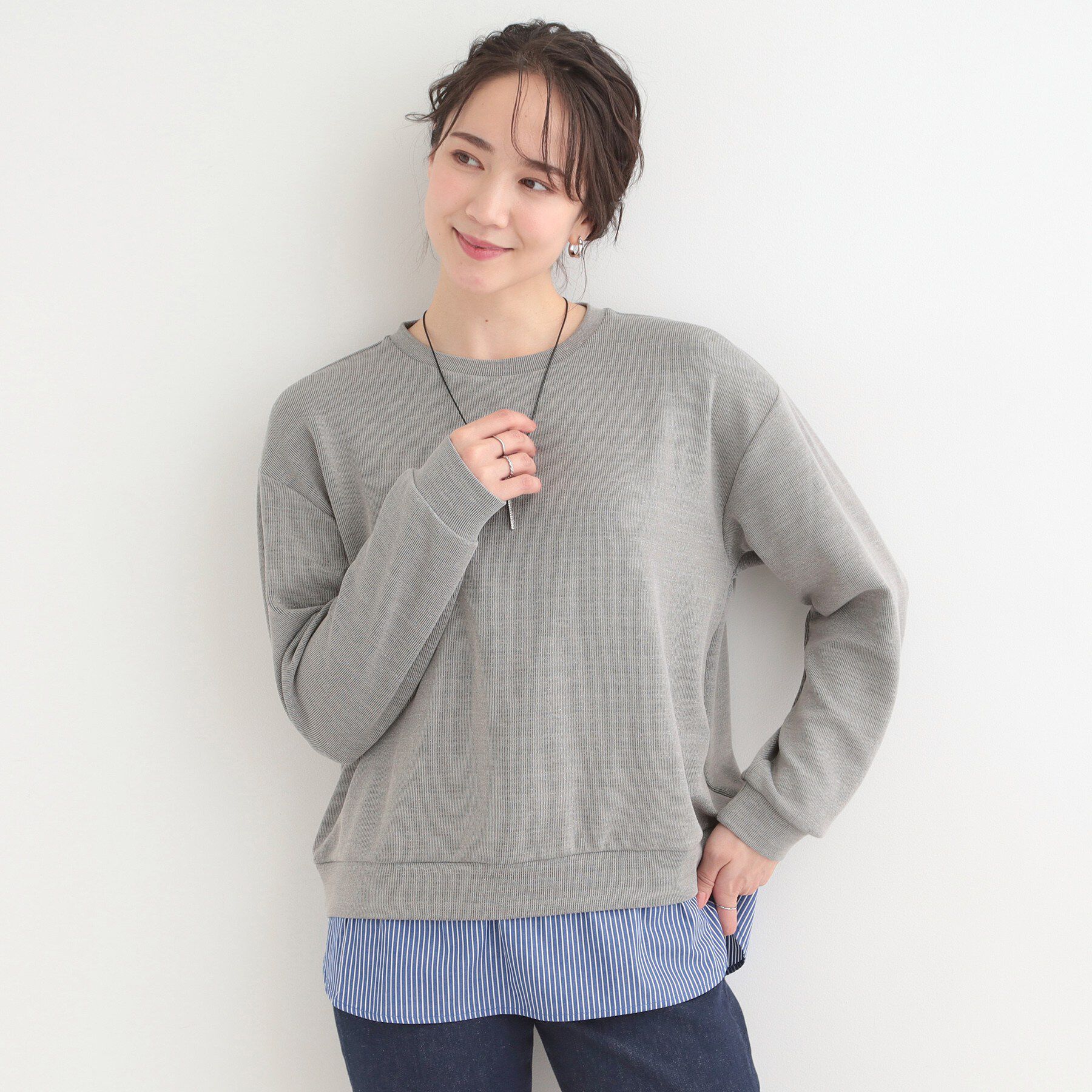 SHOO･LA･RUE「1枚でサマ見え ラメニットソーレイヤード風トップス」|Tシャツ・カットソー|