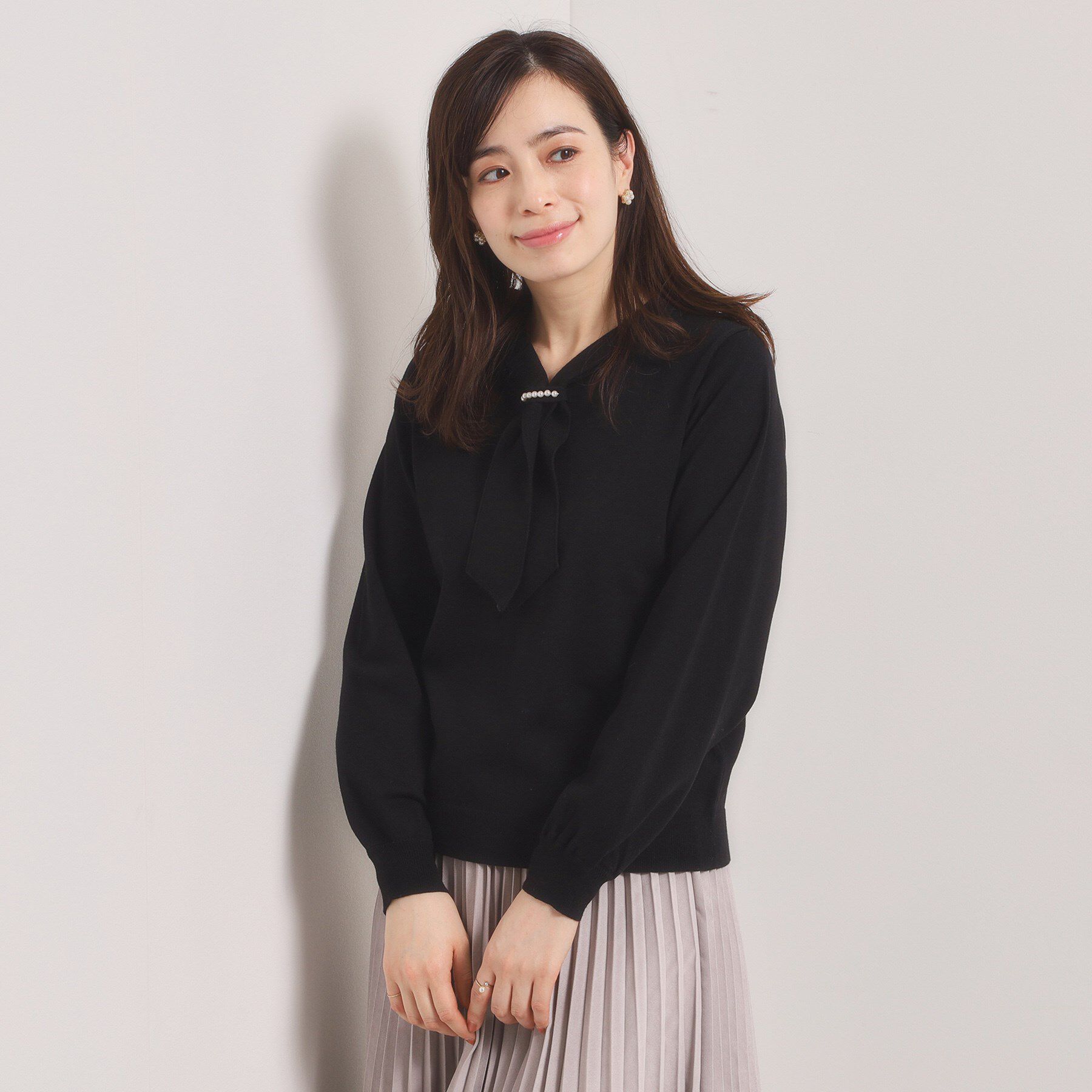 ITS&rsquo;DEMO「【手洗い可】総針ボウタイニット」|ニット・セーター|ブラック(019)