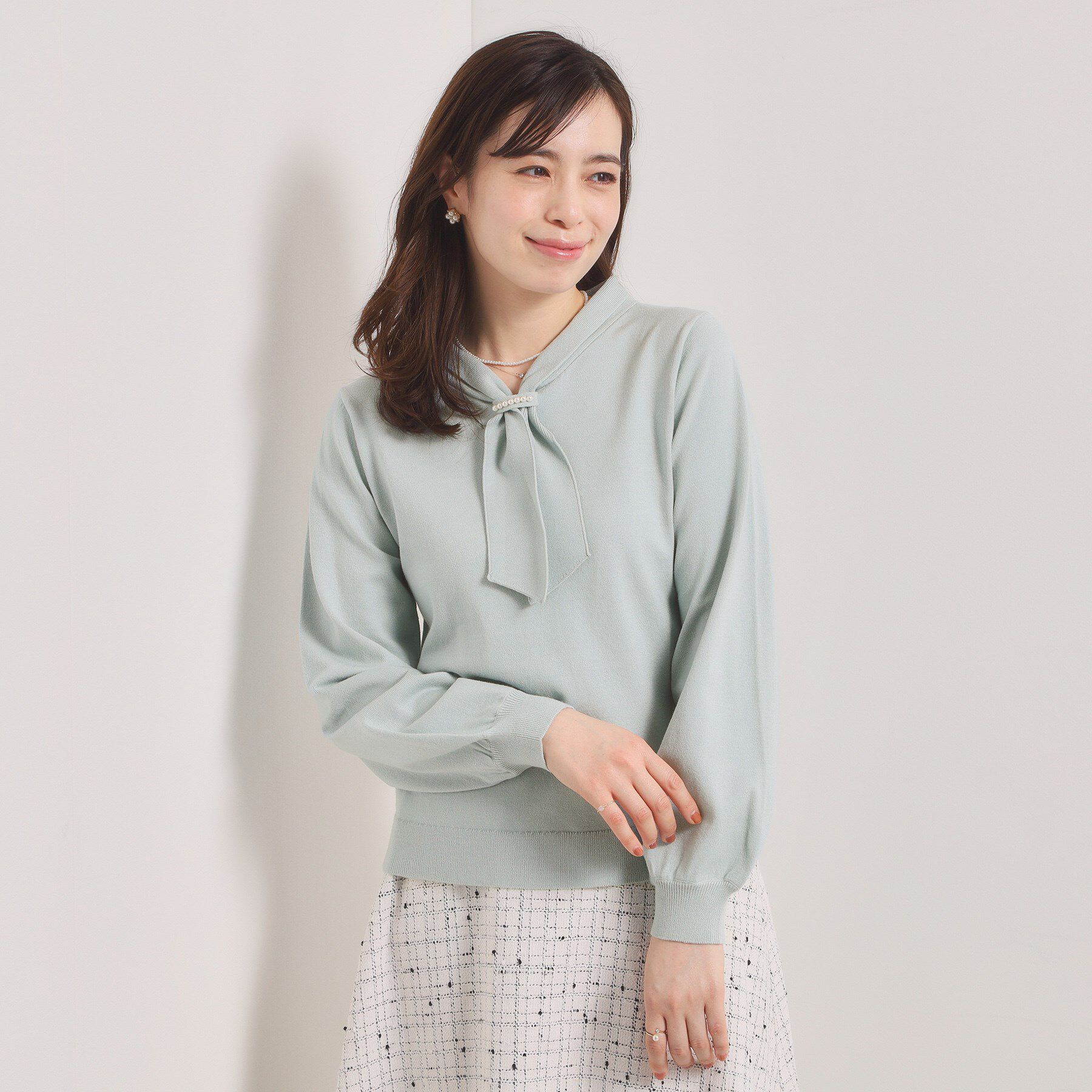 ITS&rsquo;DEMO「【手洗い可】総針ボウタイニット」|ニット・セーター|サックスブルー(09