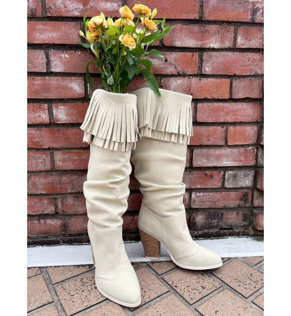 EVRIS「フリンジデザインロングブーツ」|ロングブーツ|ホワイト
