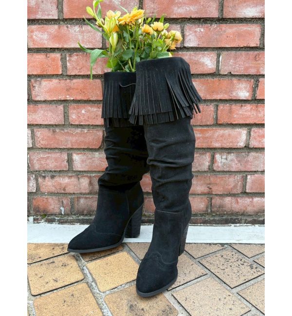EVRIS「フリンジデザインロングブーツ」|ロングブーツ|ブラック