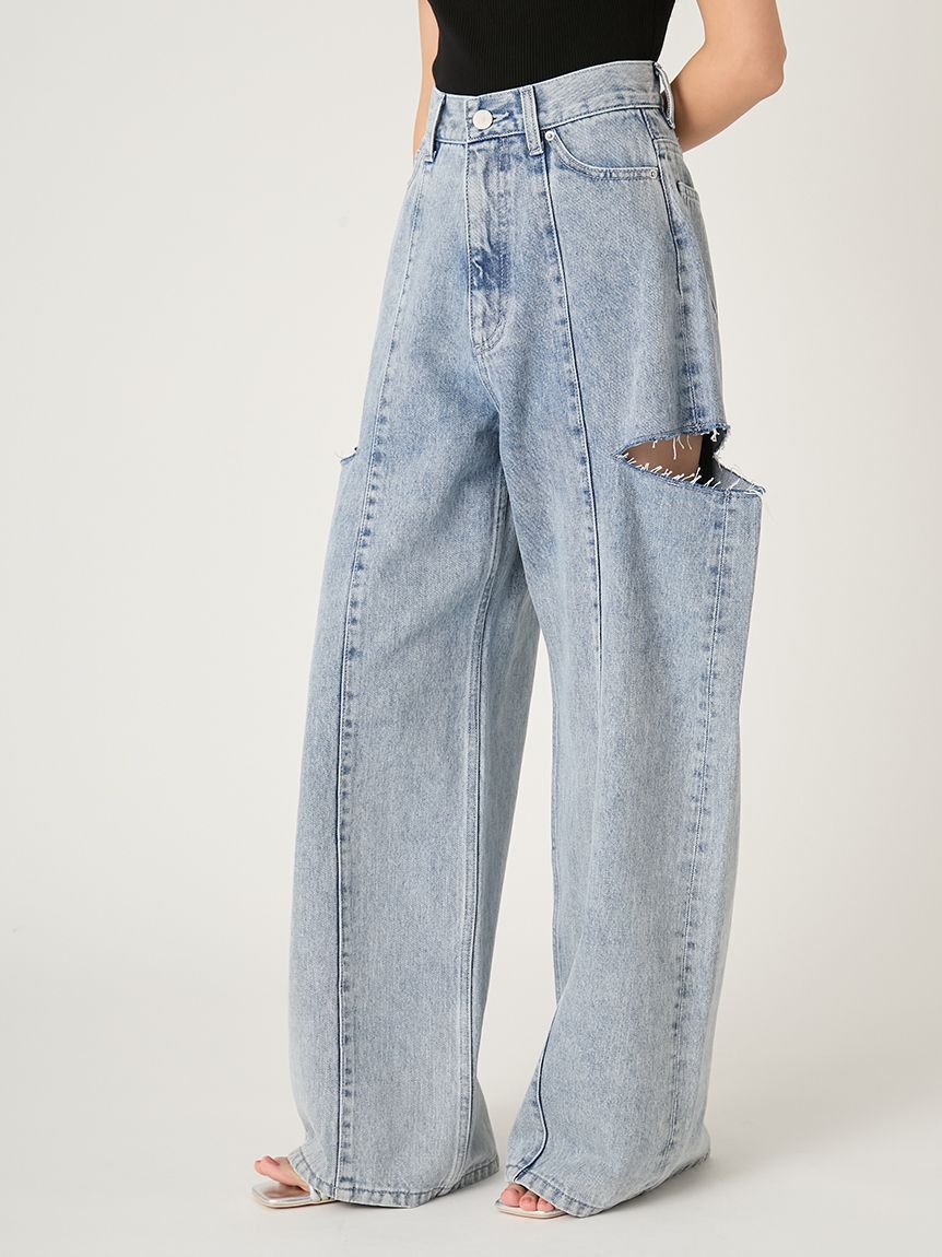 FRAY I.D「【00サイズあり】カットアウトバレルデニムパンツ」|デニム|