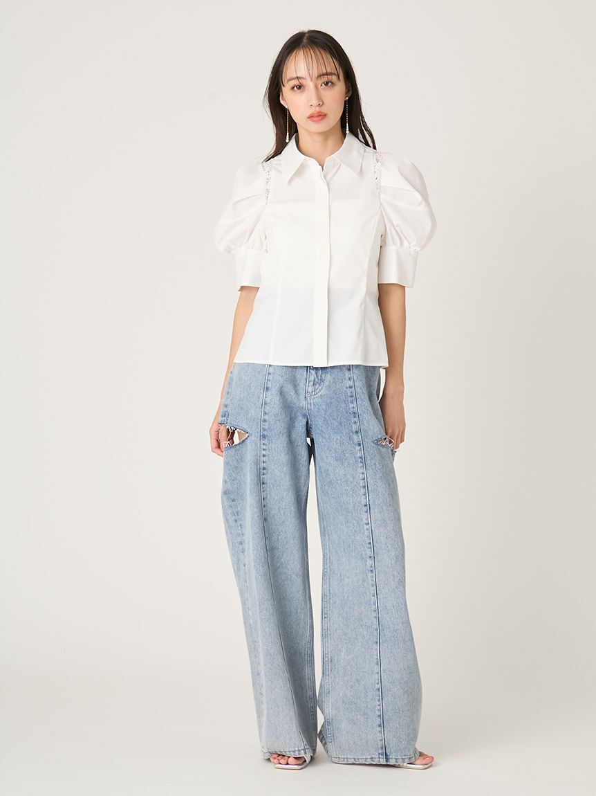 FRAY I.D「【00サイズあり】カットアウトバレルデニムパンツ」|デニム|