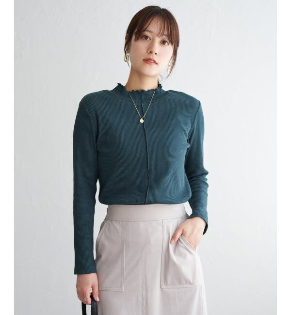 ikka「前後2WAY三角テレコプルオーバー」|Tシャツ・カットソー|ダークグリーン
