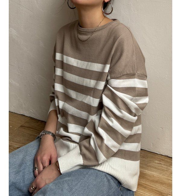 Lbc with Life「コットンPドロップショルダーニット」|カーディガン|ベージュ