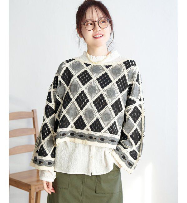 Lbc with Life「モチーフレースショートレースプルオーバー」|その他|グレー