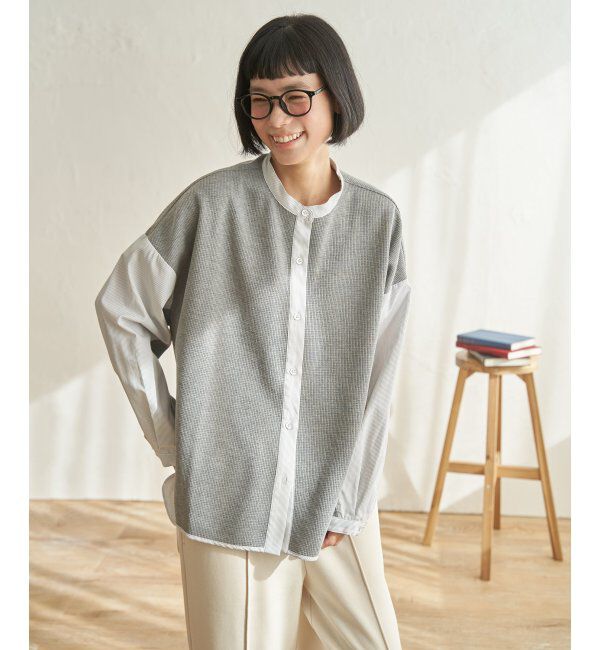 Lbc with Life「異素材切り替えシャツ」|シャツ・ブラウス|グレー