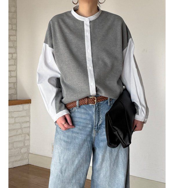 Lbc with Life「異素材切り替えシャツ」|シャツ・ブラウス|ダークグレー