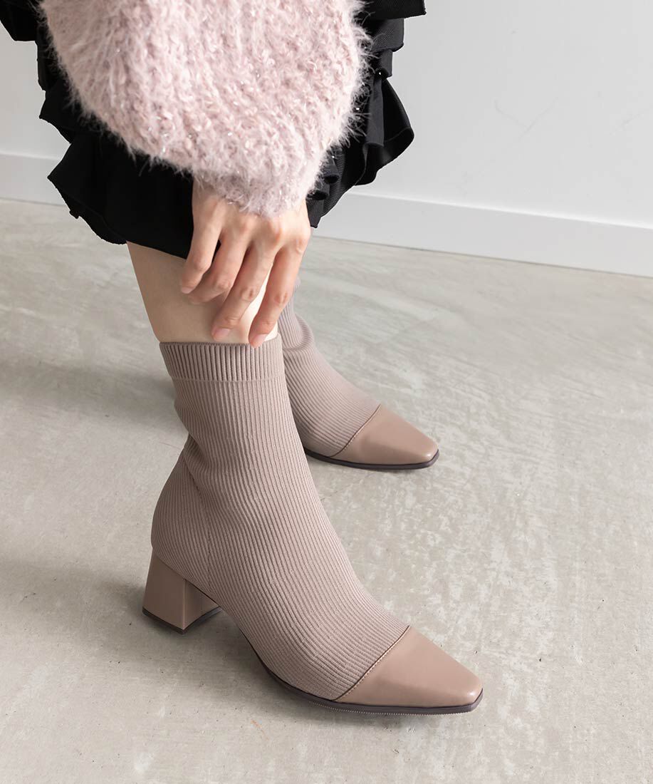  「【SUSTAINABLE】ベーシックニットブーツ」|ショートブーツ|