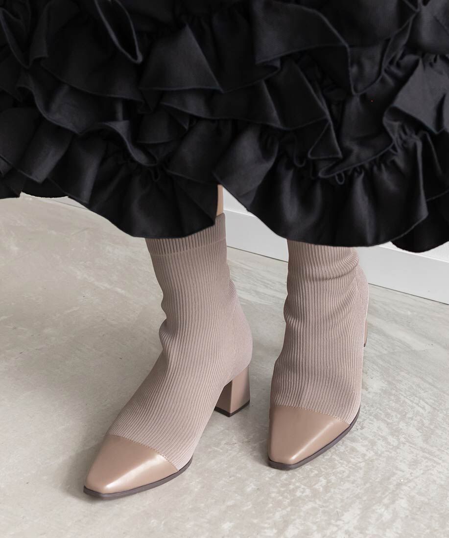  「【SUSTAINABLE】ベーシックニットブーツ」|ショートブーツ|