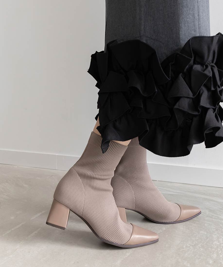  「【SUSTAINABLE】ベーシックニットブーツ」|ショートブーツ|