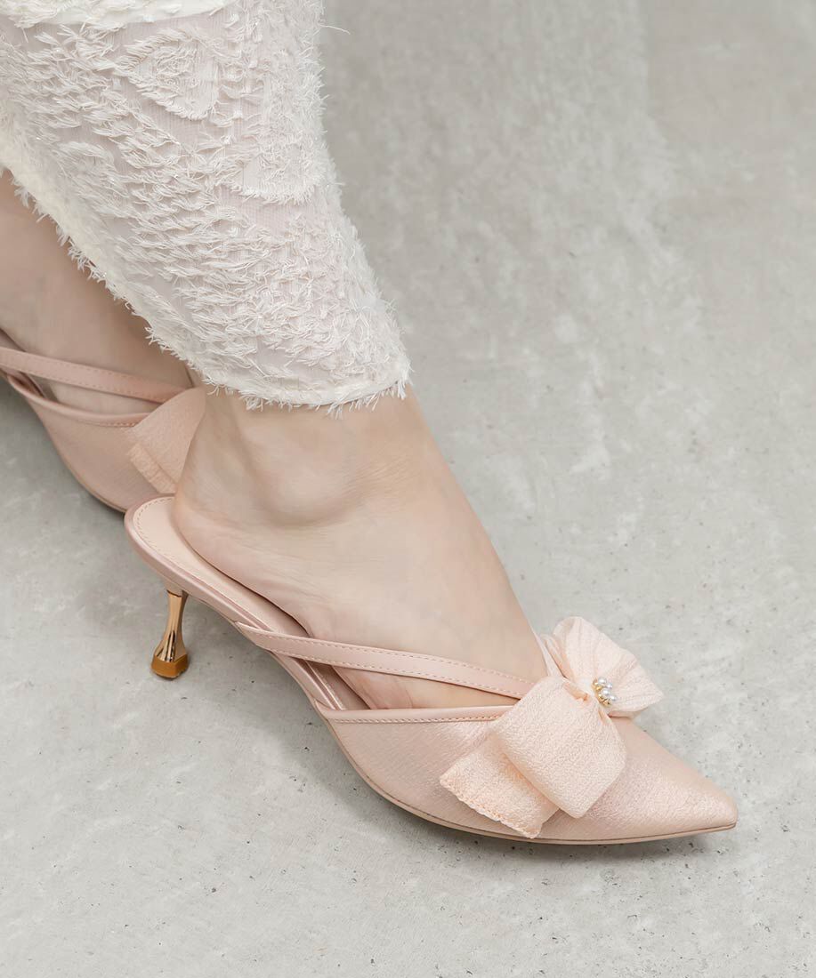  「シアーリボンミュールパンプス」|パンプス|ピンク