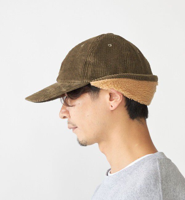 SHIPS「【WEB限定】SHIPS: ワンポイント ロゴ 刺繍 コーデュロイ ボア オーバーフィット キャップ」|キャップ・キャスケット|オリーブ