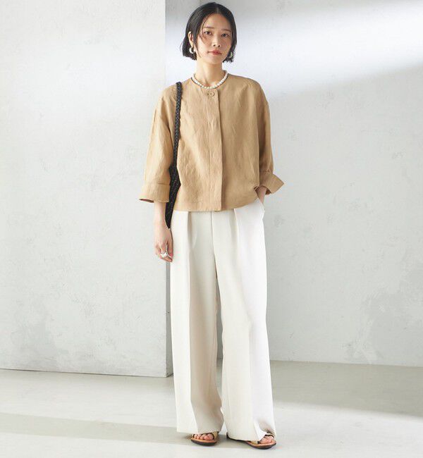 SHIPS for women「SHIPS Primary Navy Label:麻 レーヨン ノーカラー 羽織」|シャツ・ブラウス|